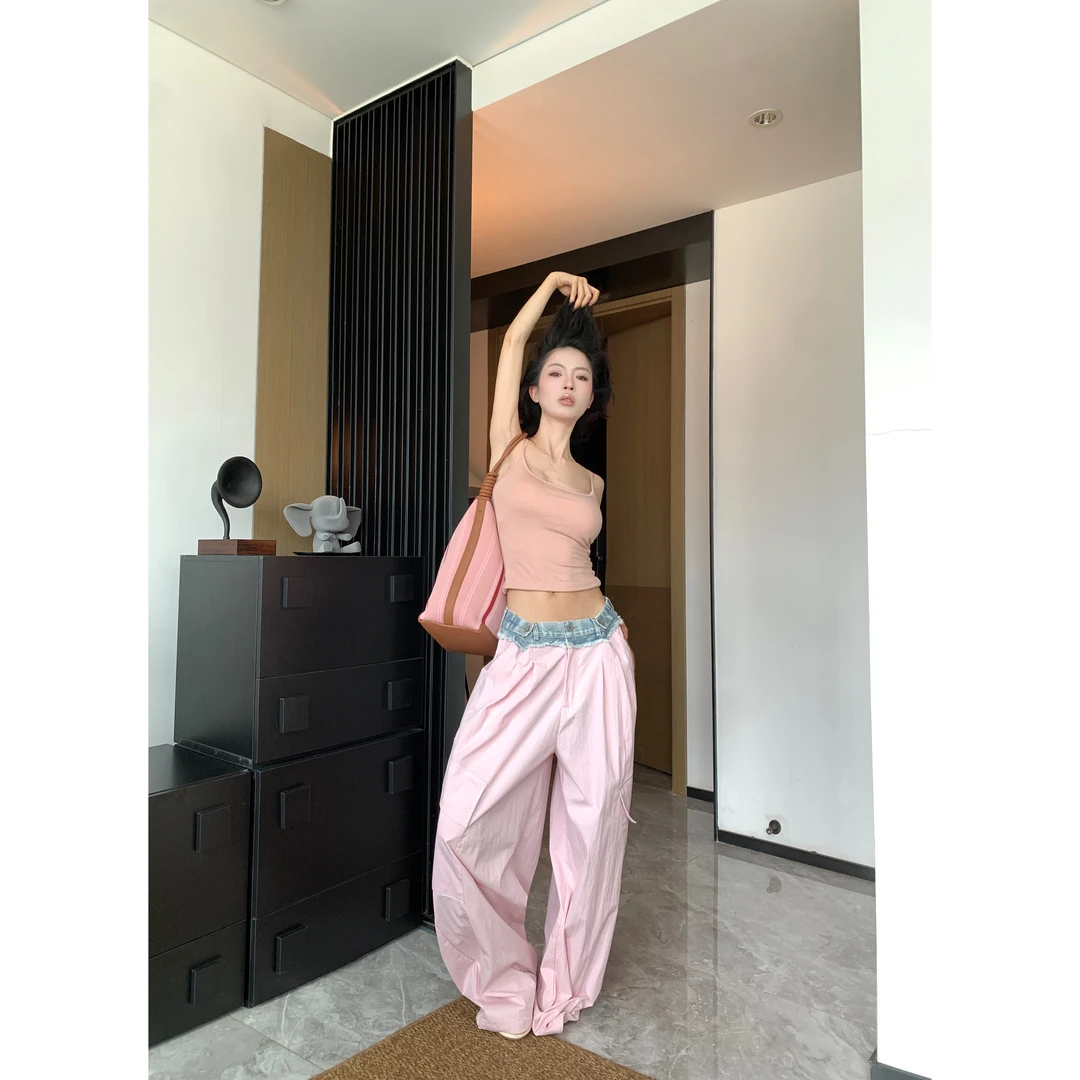 秋季新款断码捡漏.腰头拼接工装抽绳牛仔裤 4476