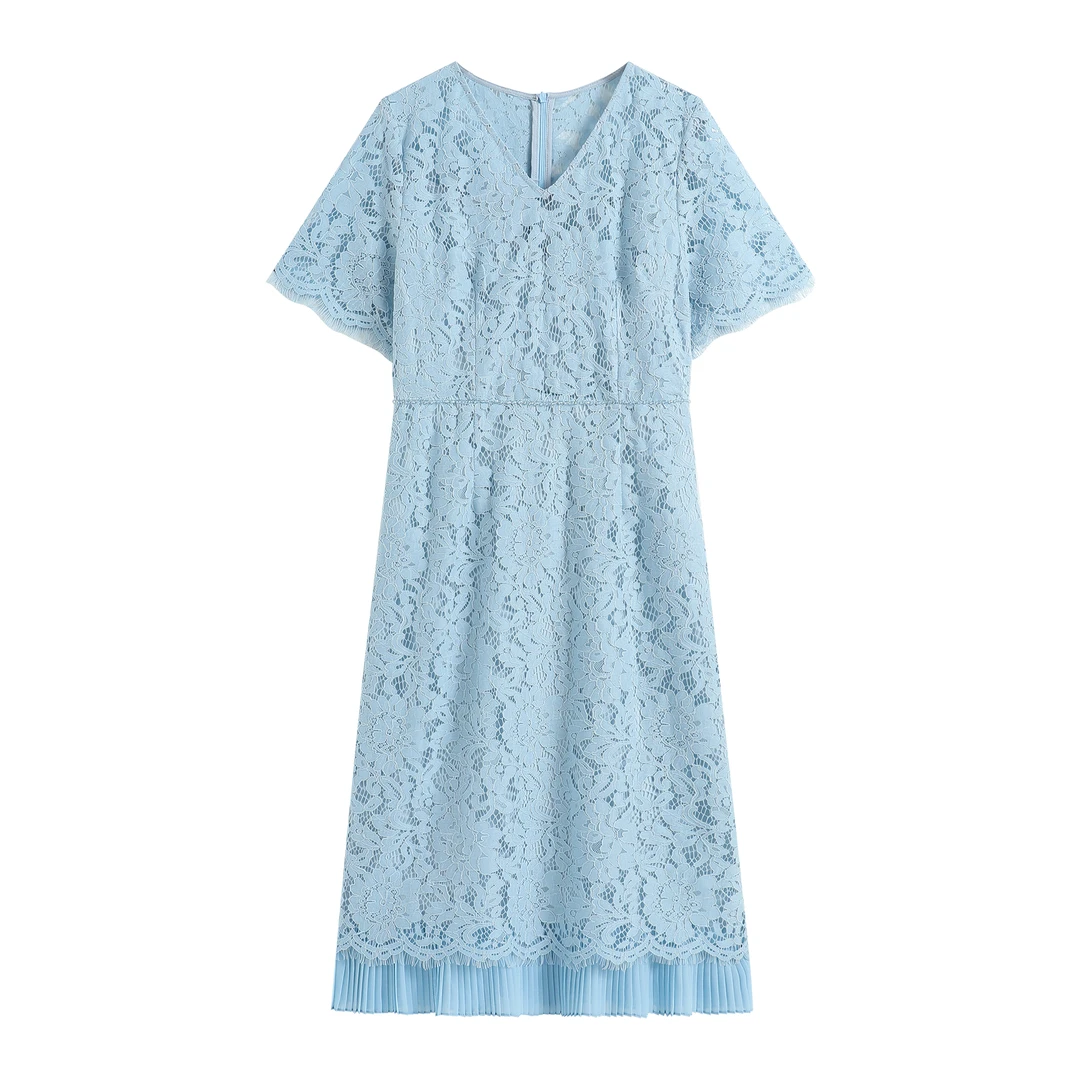 【南油虹姐】新款蕾丝V领优雅精致鱼尾裙摆高级感显瘦连衣裙裙子