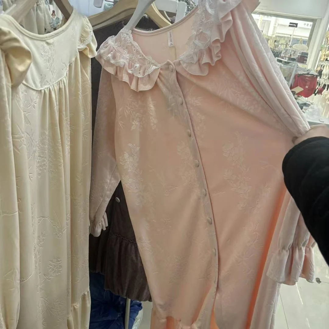 女士秋冬季海岛绒法式公主风睡裙家居服