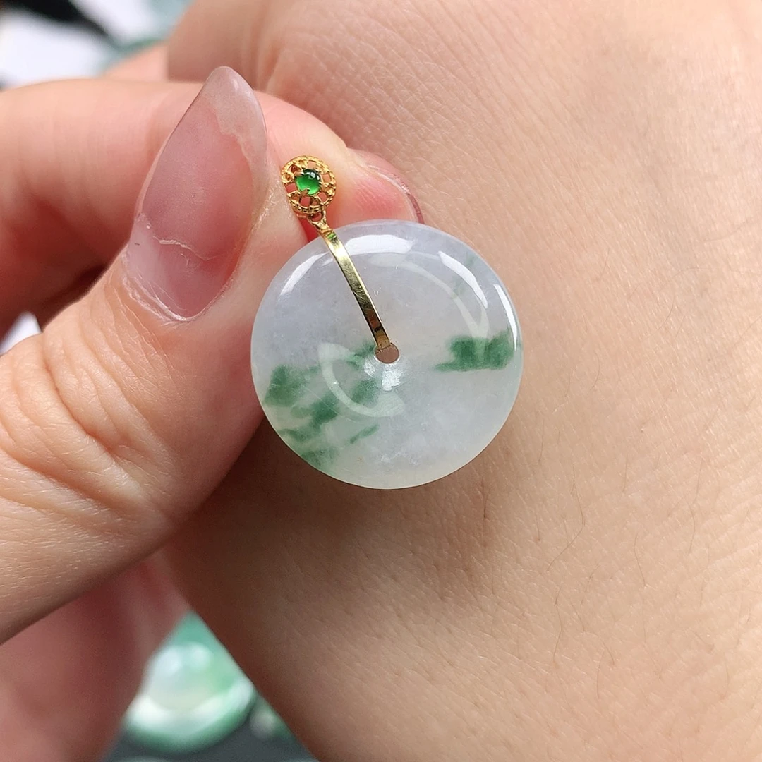 翡翠颈饰18K金镶嵌平安