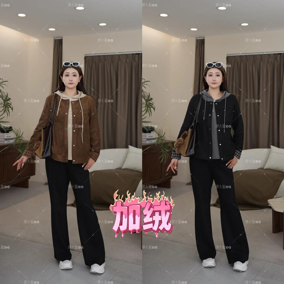 【秋冬上新】PDM22580冬季新款慵懒风复古简约麂皮绒大码女装外套