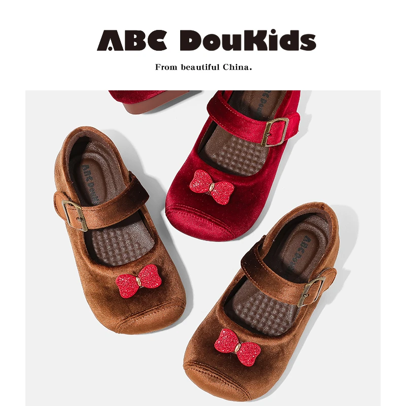 ABC Doukids女童公主鞋2025秋季新款儿童韩版百搭丝绒面软底皮鞋