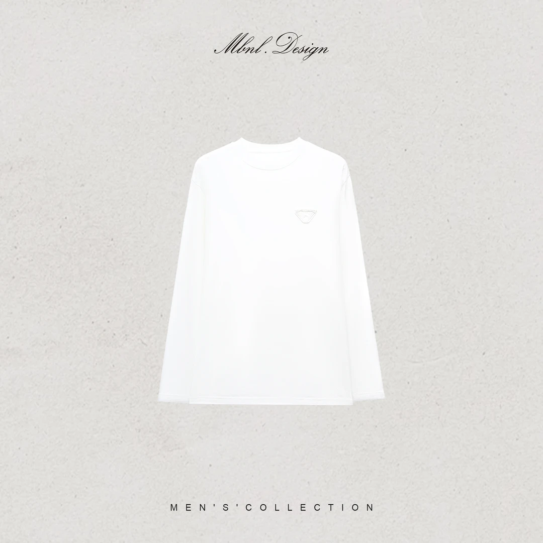 MBNL-F「隐绣Tee」秦磊男装100棉小三角微刺绣圆领长袖LL-WSY1166