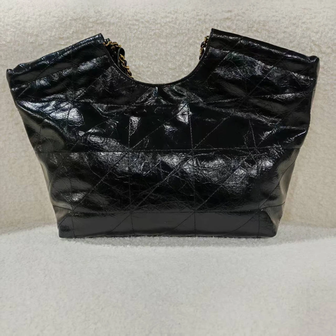 Laugh Queen手工打造女士包手拎斜跨黑色油蜡28cm口夹子