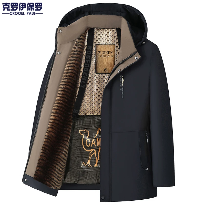 克罗伊保罗冬季外套驼绒派克棉服男加绒加厚棉衣大码商务休闲棉袄