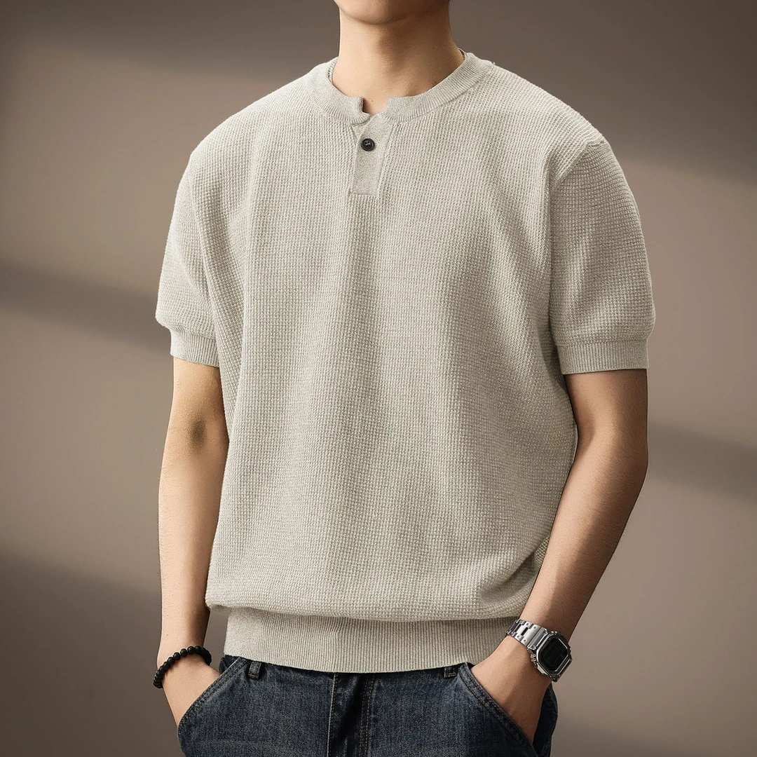 高级感老钱风针织短袖Polo衫男夏季新款亨利领潮牌复古休闲半截袖