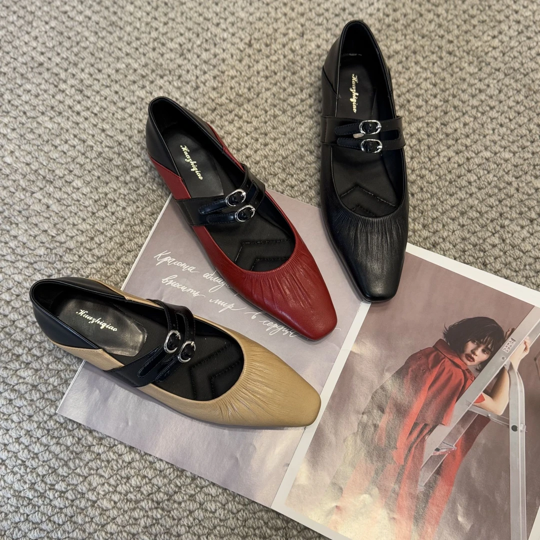 艾慕春季3CM套脚方头舒适时尚百搭春夏秋三季软底休闲女单鞋