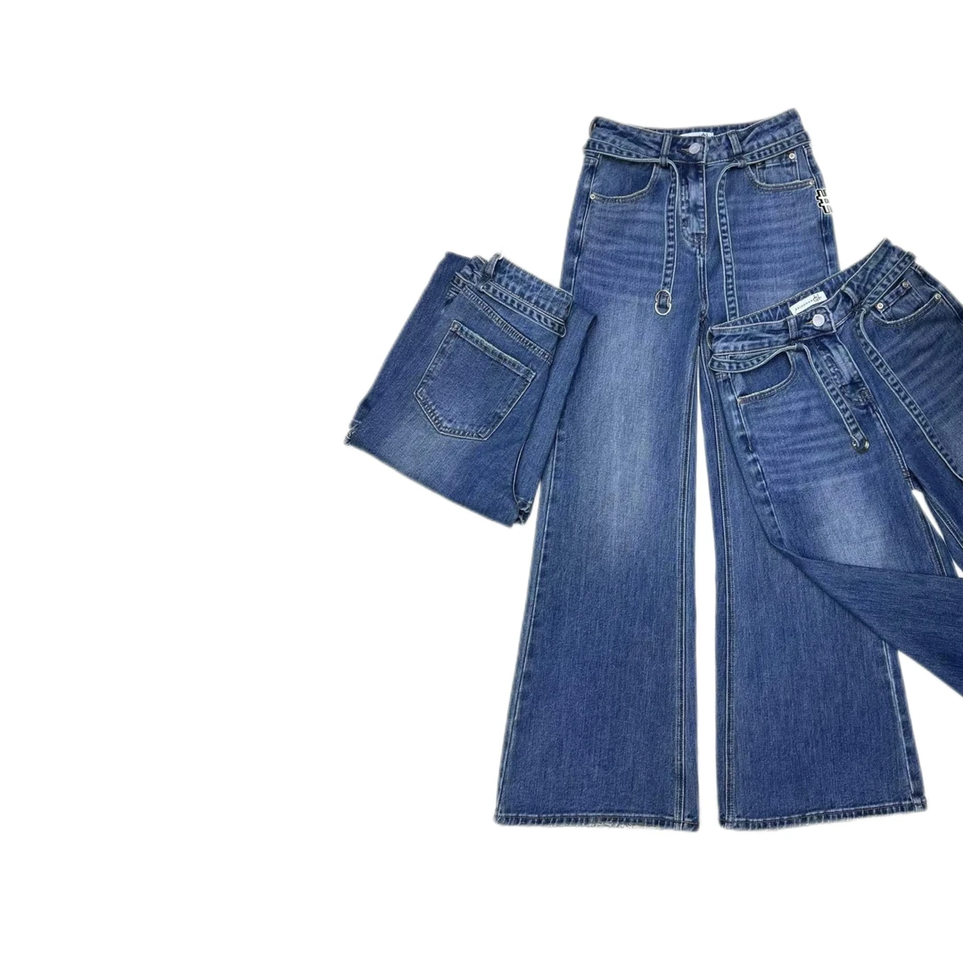 【经典印记】腰带款高级显瘦梨形身材福音牛仔微喇裤