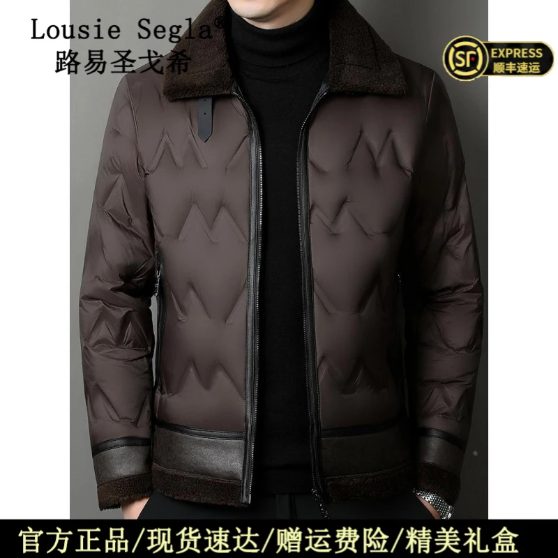 路易圣戈希冬季新款轻便商务休闲短款羽绒服毛领鸭绒加绒保暖外套