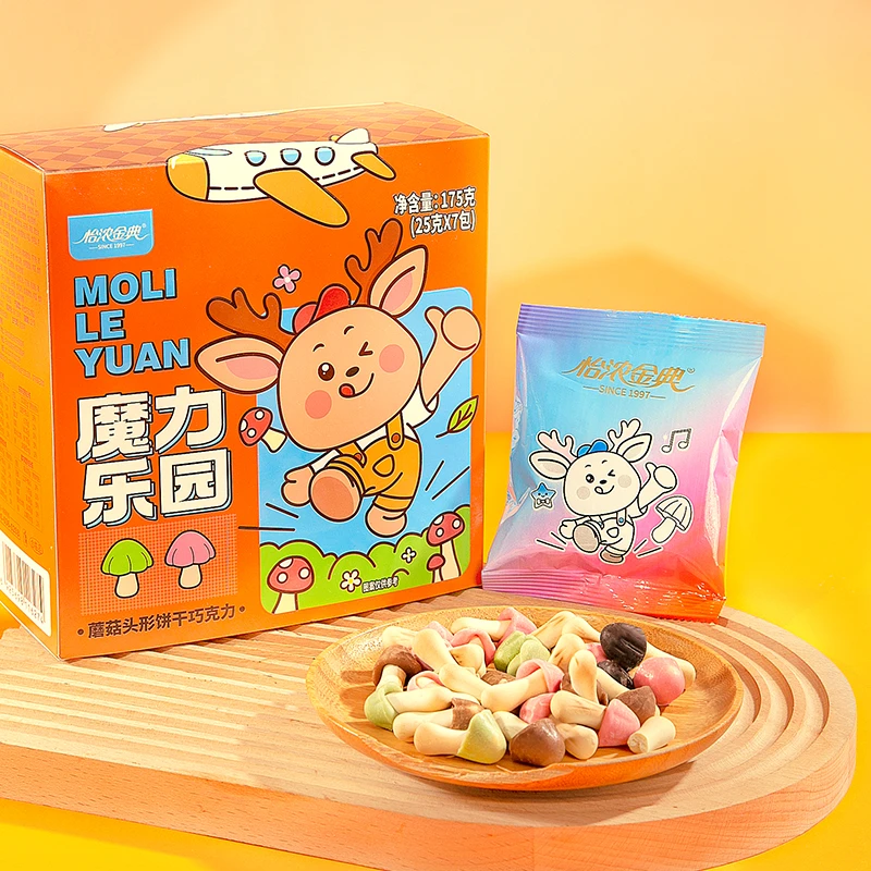 怡浓金典蘑菇头饼干纯可可脂黑巧克力抹茶童年儿童休闲零食品小吃