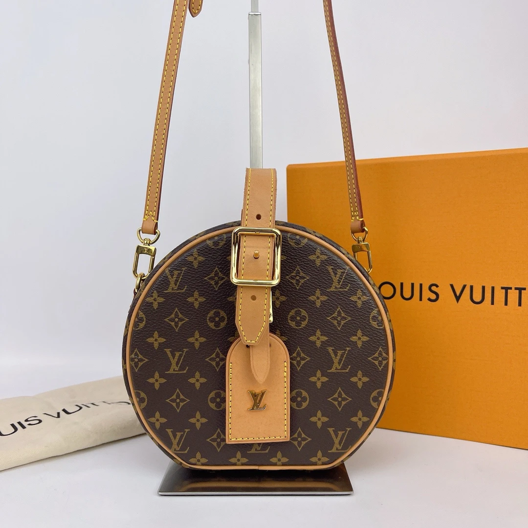 95新 LV LV 棕色老花圆饼单肩包内标0199底19 E331