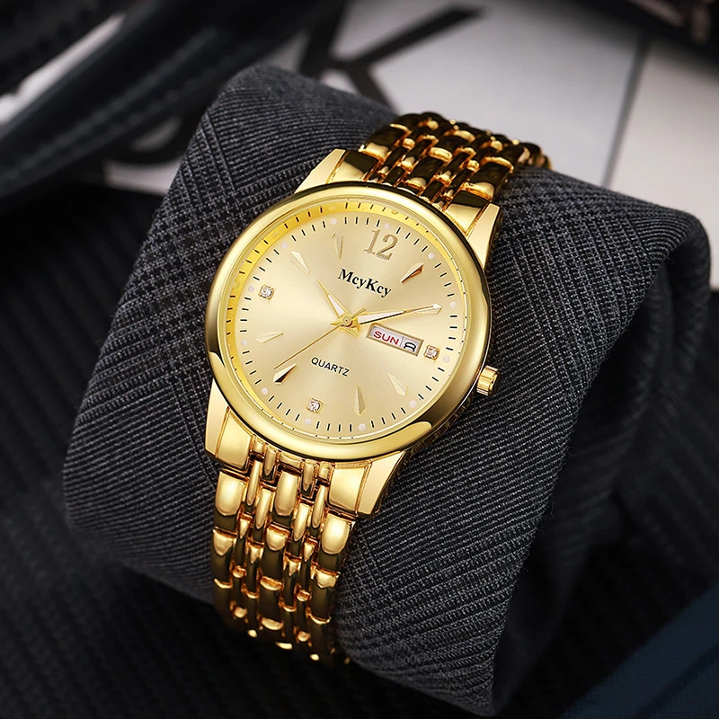 HH气质新款金属带时尚商务手表展示日期星期可跨境批发休闲双日石