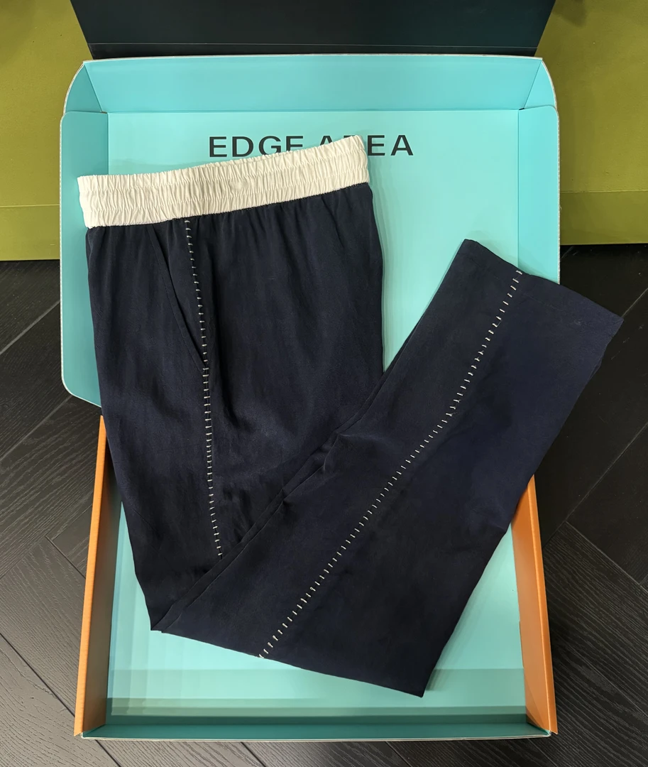 【EDGE AREA】高奢春夏新款天丝亚麻撞色运动老钱风拼接直筒裤8803