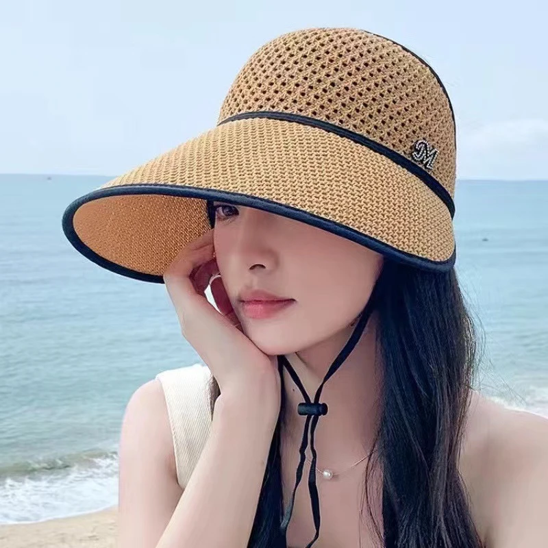 妈妈太阳帽夏天女士防晒帽空顶遮阳帽遮脸薄款大檐中老年帽子透气