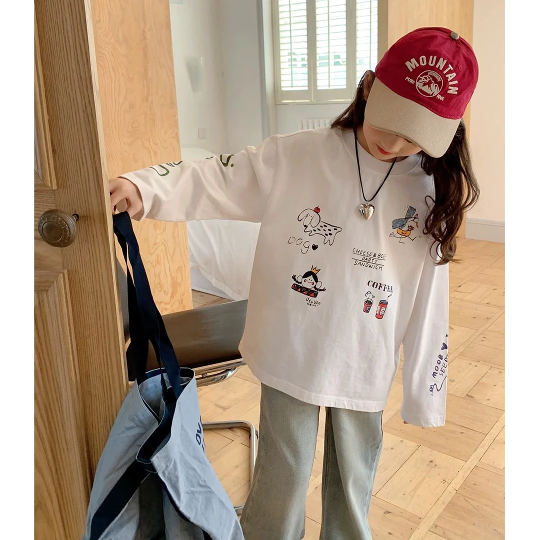 【断码清货】2025春韩版涂鸦印花圆领打底衫T恤 D155 155  R Z1