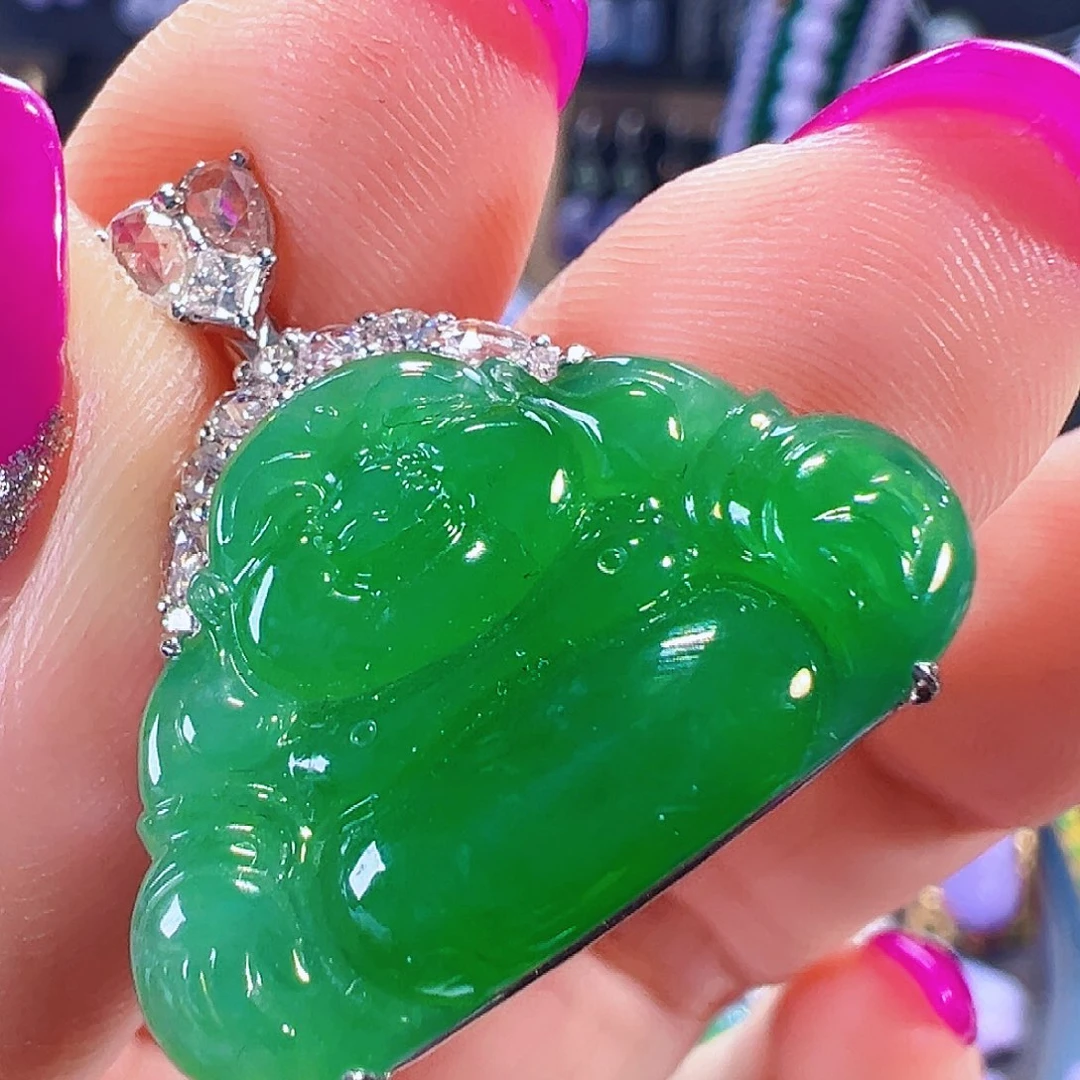 翡翠18K金镶嵌颈饰签收后24小时鉴赏期