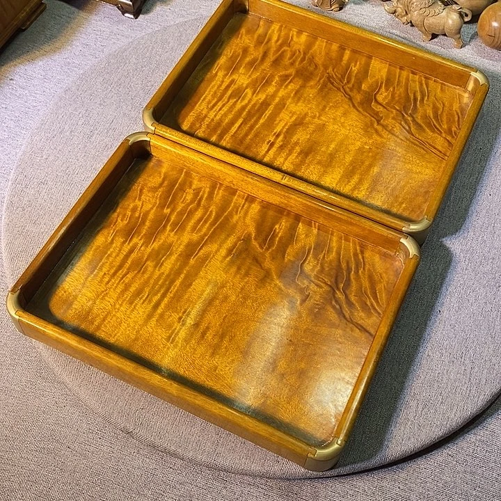 可***果金丝楠金丝楠木文承盘1对