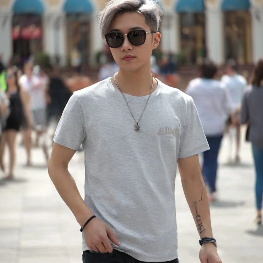 8065 夏季男士上衣新款百搭潮流宽松纯棉T恤圆领短袖印花潮牌休闲