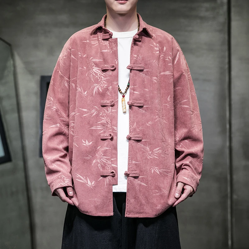 2025秋季新款中国风衬衫灯芯绒唐装复古盘扣长袖外套中式休闲衬衣