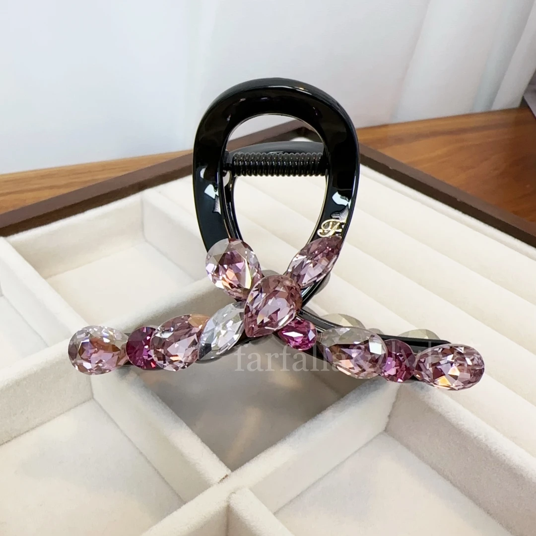 韩国Farfalla黑色小衣架大容量水晶鲨鱼夹抓夹长头发发抓