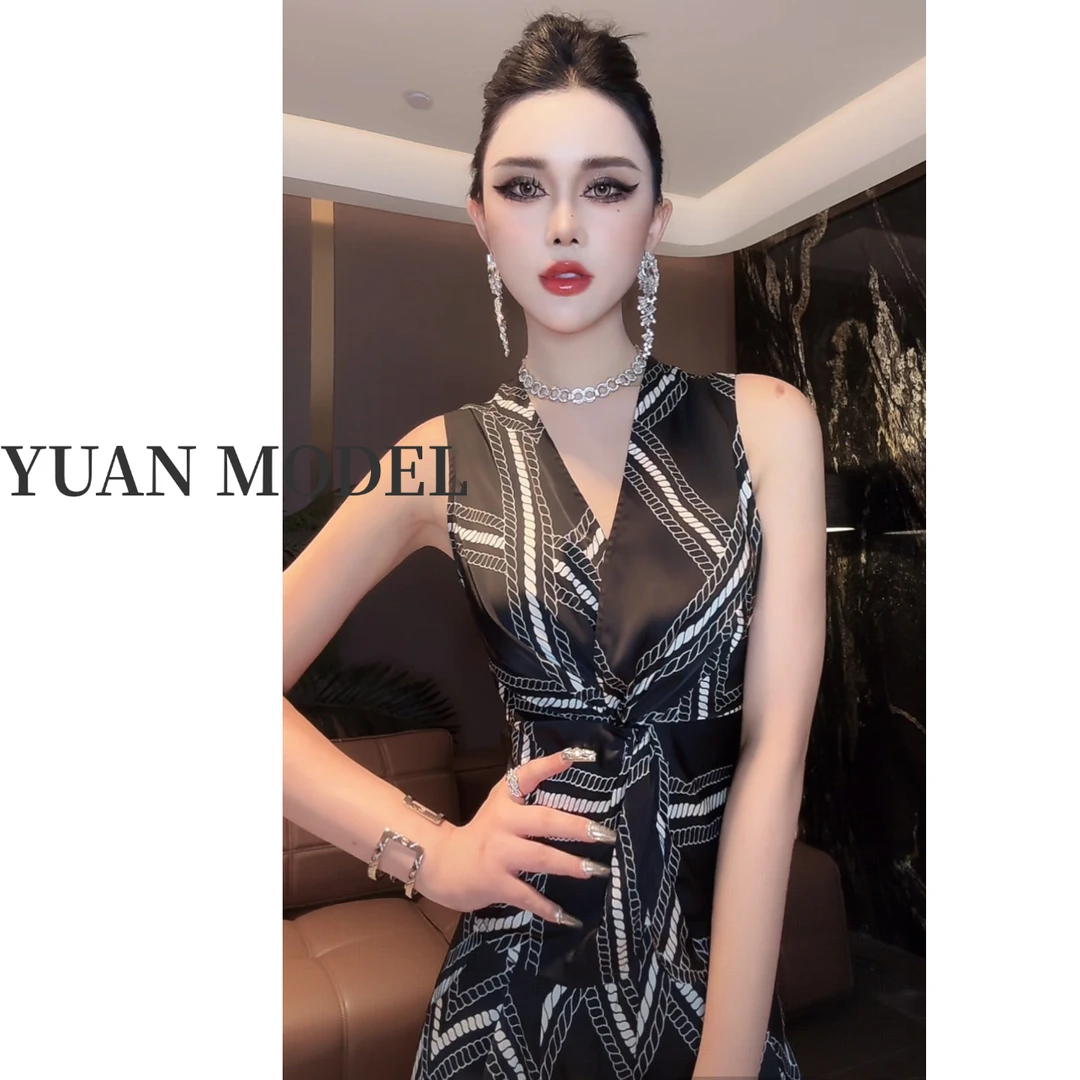 【YUAN MODEL】媛老板-欧货时装撞色条纹扭结马甲阔腿裤套装052778