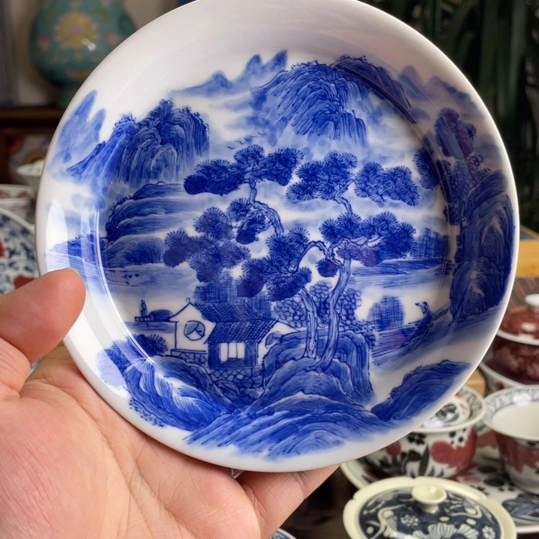 青花山水壶承微瑕