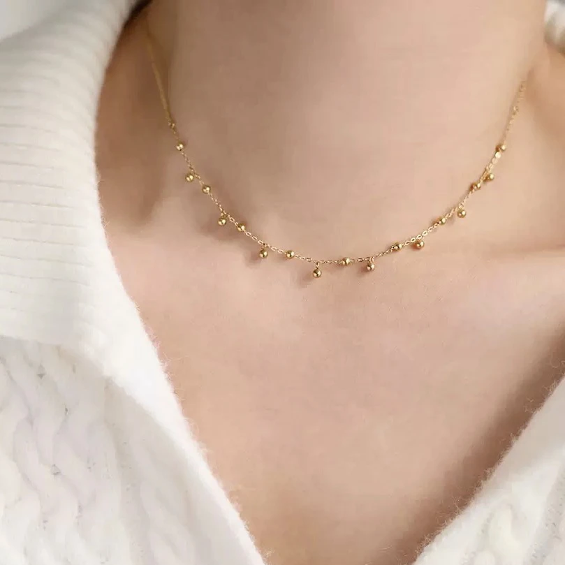 钛钢项链 （永不掉色）法式小金色豆项链女超仙气质仙女轻奢锁骨链