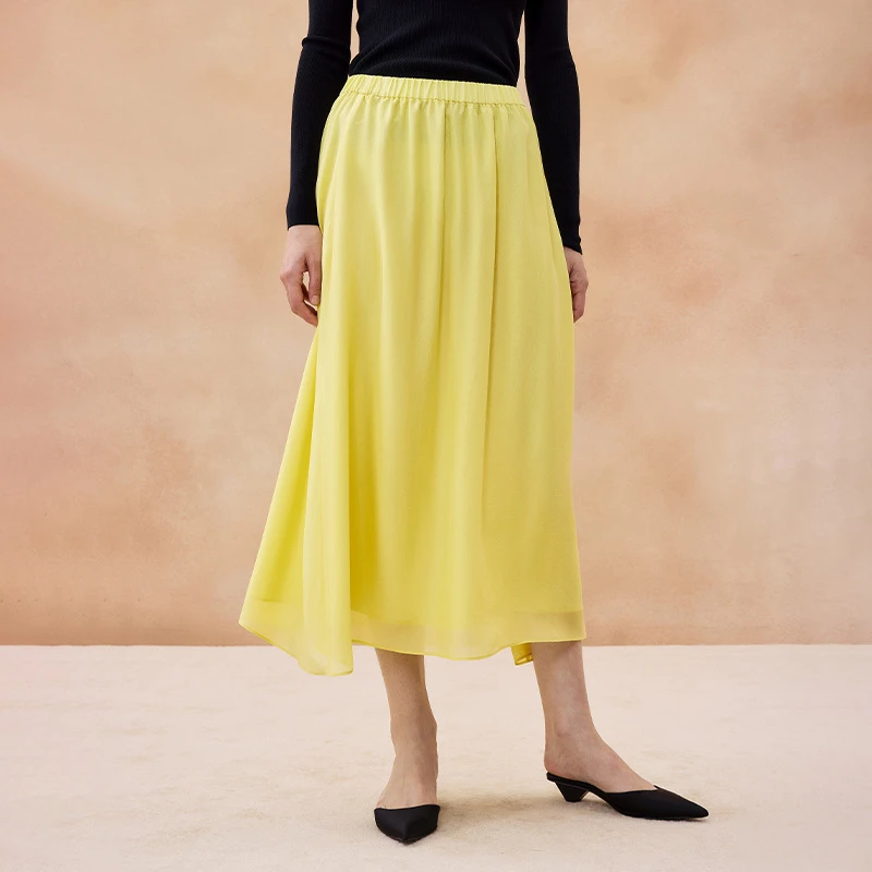 寺山文也 曳晴/柔丝舞风 100%真丝雪纺朦胧层叠高腰A字半身裙女夏