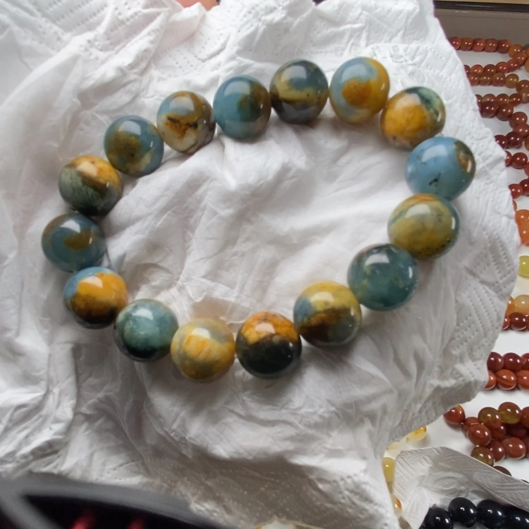 蛇纹石玉未镶嵌手链无科技花玉地球蓝卡13