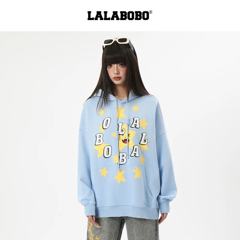 金源LALABOBOL025蛇年新款幸运星印花宽松连帽卫衣LBEA-WSTS17
