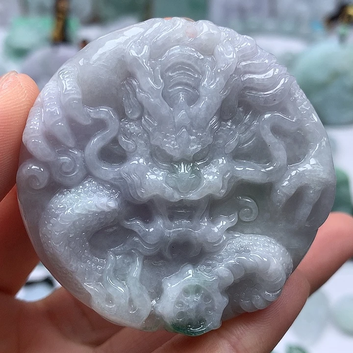 翡翠未镶嵌颈饰霸气侧漏九龙牌两面工艺福利