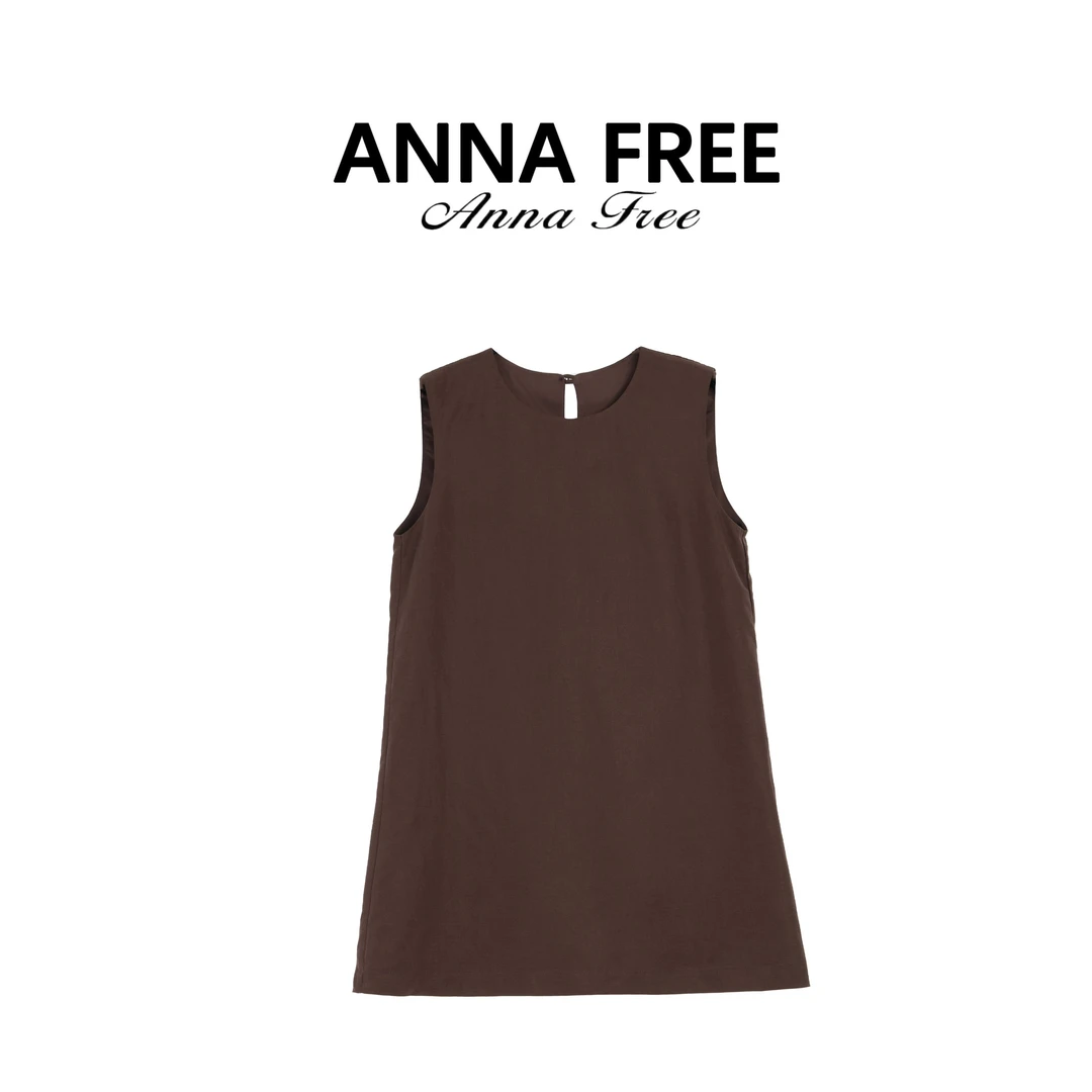 ANNA FREE 莱赛尔+亚麻法式常规无袖休闲纯色气质连衣裙ZCL25576