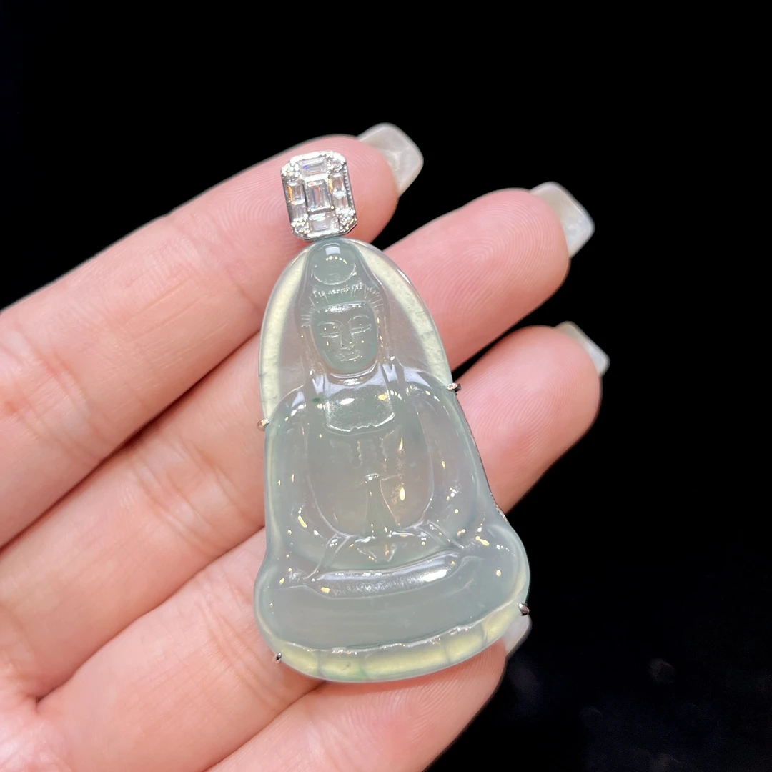 【红旭明玉】天然翡翠A货蓝水素衣观音 多样性发一件