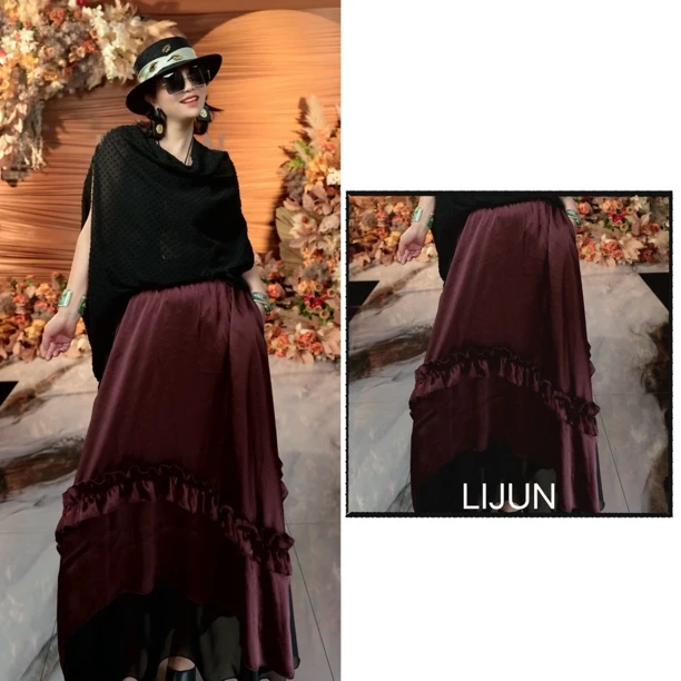 篱君【不老红】279百搭半身裙小众设计款复古重工花边气质显瘦裙子