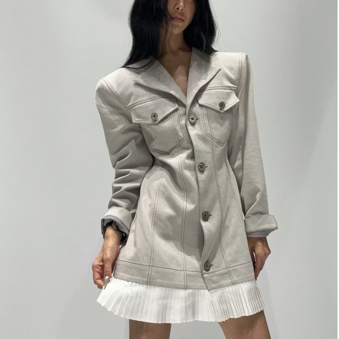 VIVISPLENDID19925#（定制款NO退NO换）复古色拼接花边外套裙