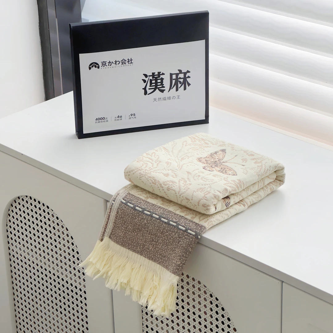 【京かわ会社】纯棉纱布编织流苏款大浴巾 午睡毯   花岩兰