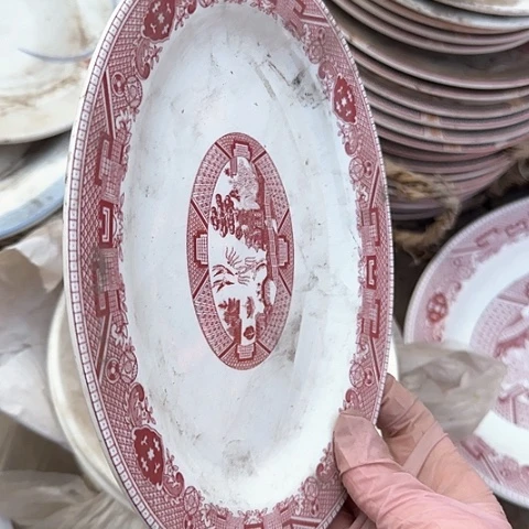 瓷片国营厂库存微瑕21厘米椭圆