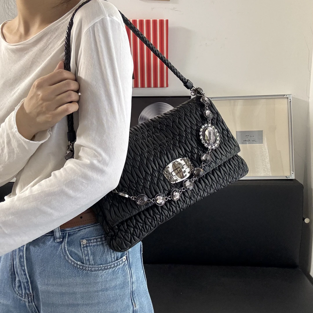 95新 MIU MIU/缪缪 九 彩宝褶皱宝石链条包