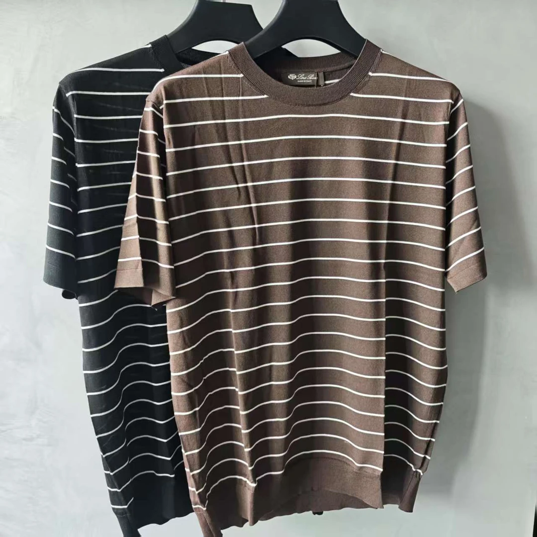 男士双色细条纹针织短袖-A2