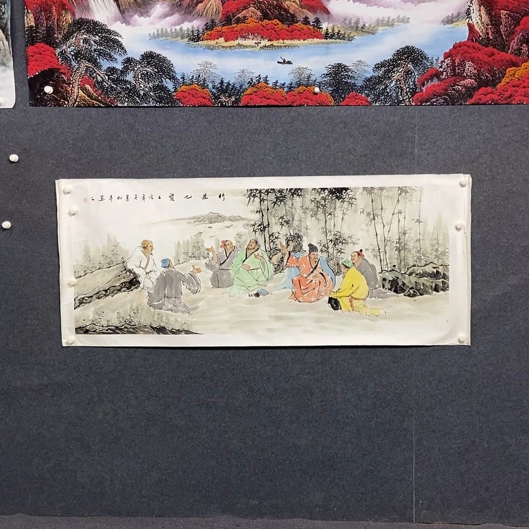 国画小六尺竹林七贤一副