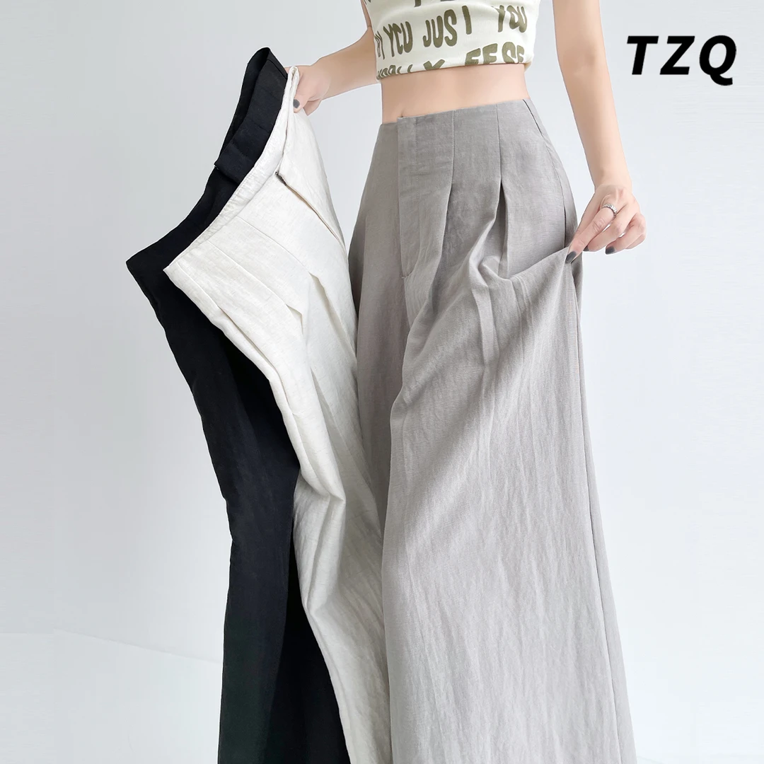 灰色亚麻阔腿裤女2025夏季新款垂感凉凉薄款休闲山本裤TZQ2552833