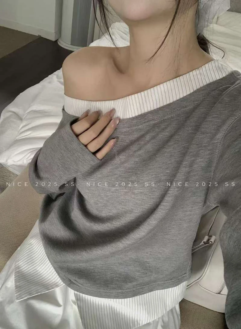 灰灰呀！5051 条纹拼接！下摆开衩条纹撞色拼接卫衣