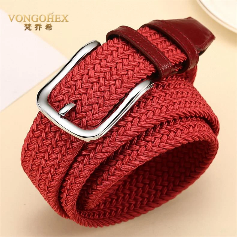 VONGOHEX男士腰带时尚休闲皮带女弹力编织百搭软面单圈红色裤带