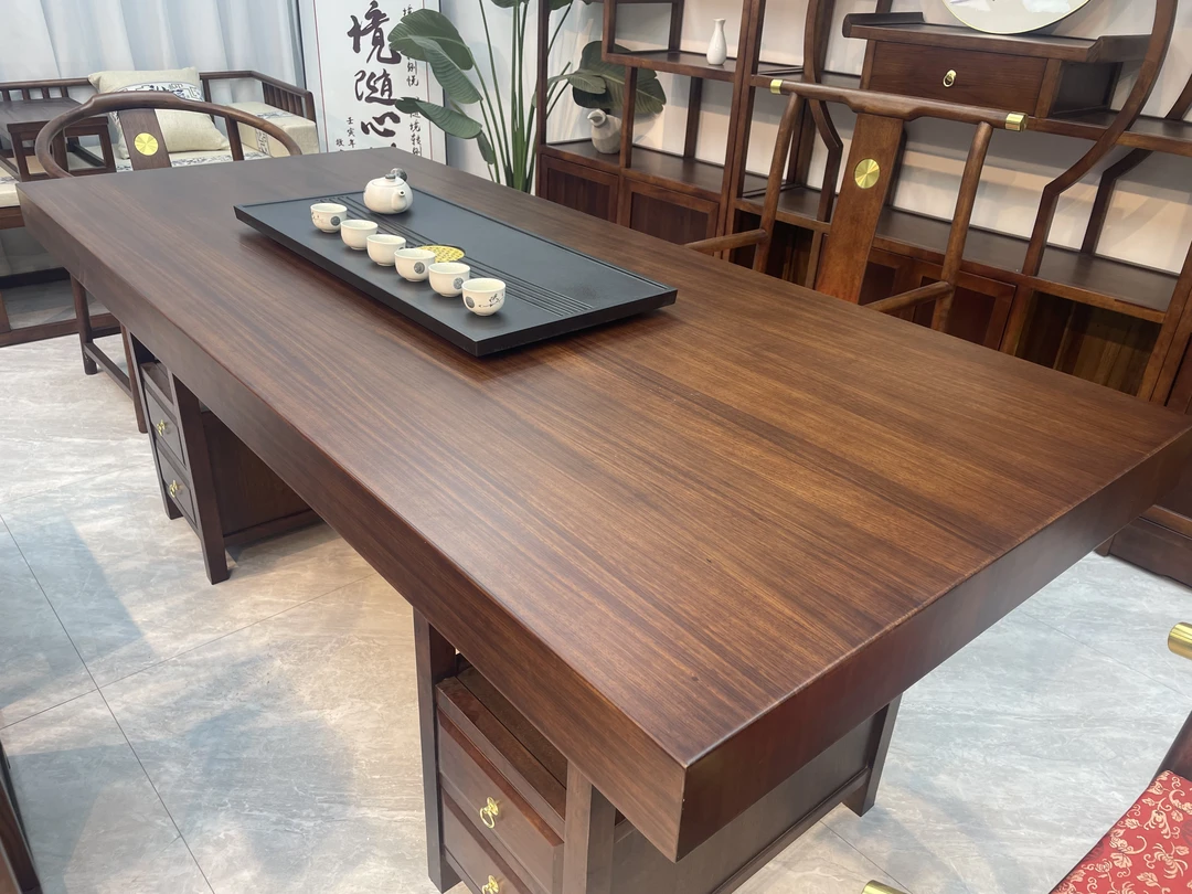 【】乌金木实木大板茶桌椅组合家用办公干泡台