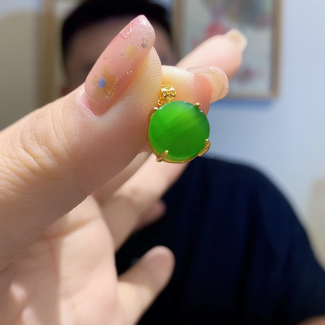 和田玉（碧玉）银S925镀金镶嵌颈饰