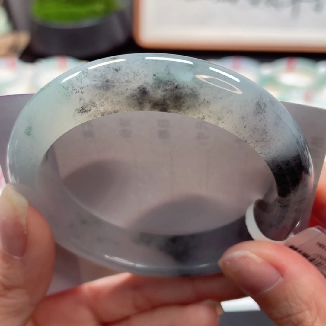 【闪购商品】翡翠手镯未镶嵌55.5冰胶透泼墨画圈粉32号