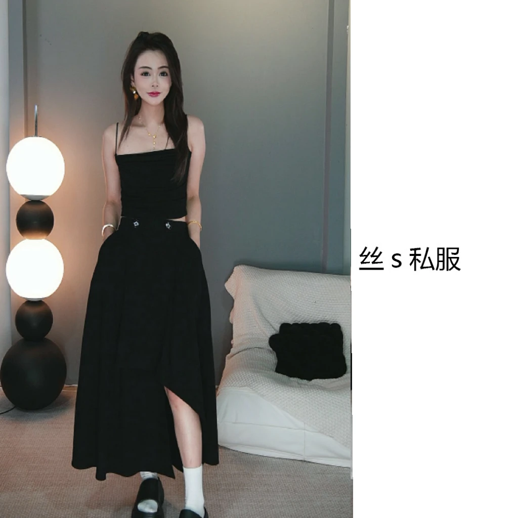 丝s私服【缪斯】秋季不规则一片式松紧纽扣设计感半身裙L2218