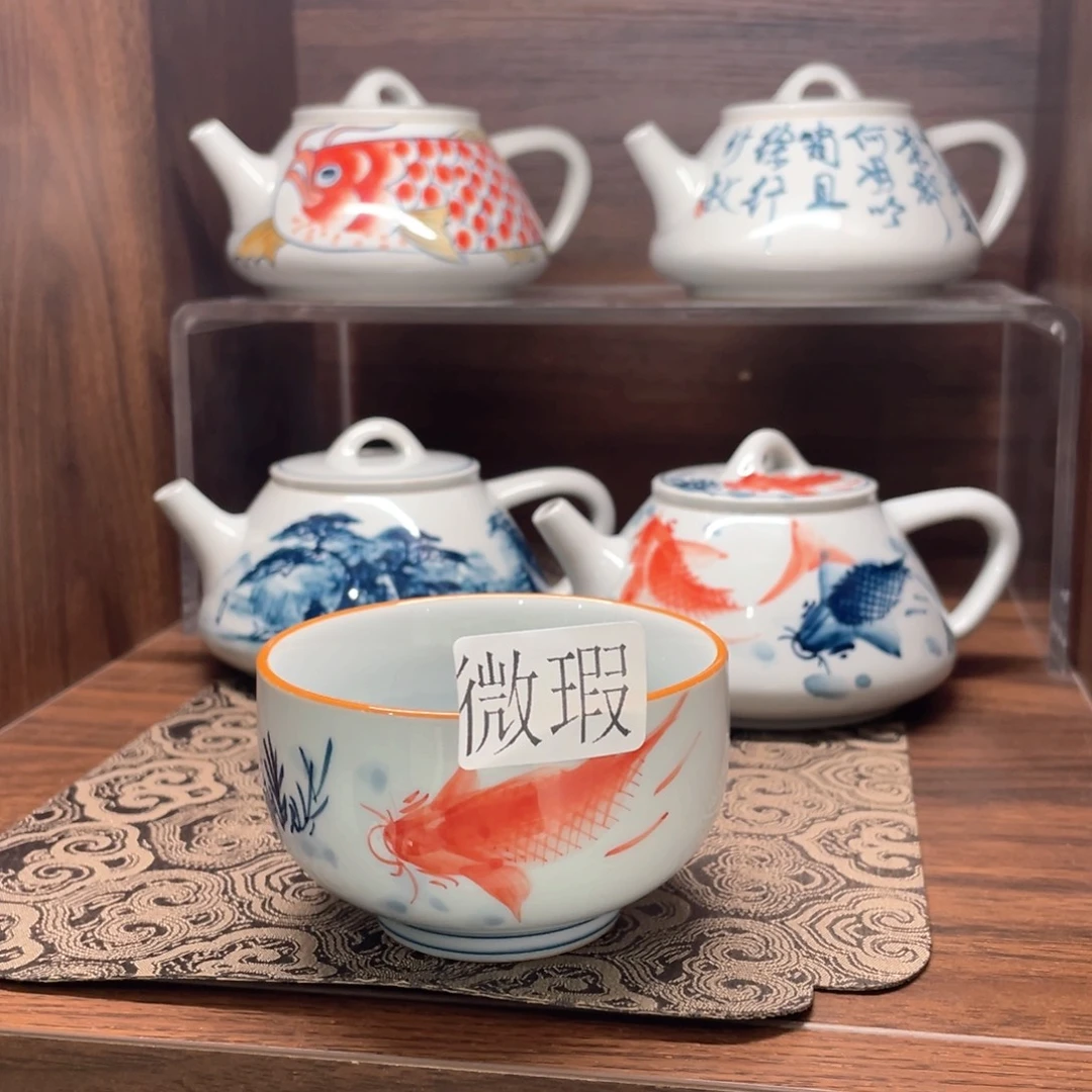 釉下手绘茶具微瑕