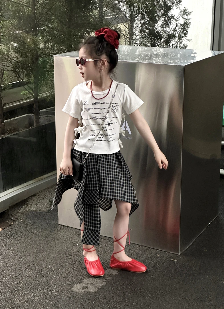 2025上新季狗狗花边系列女童T恤假两件套潮流高定设计师款AL2538