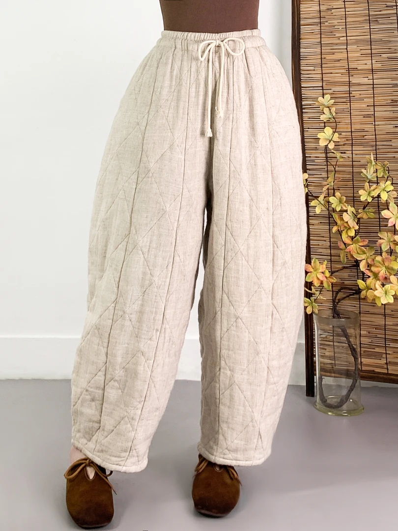 亚麻南瓜裤保暖民族风加厚纯色复古冬季休闲